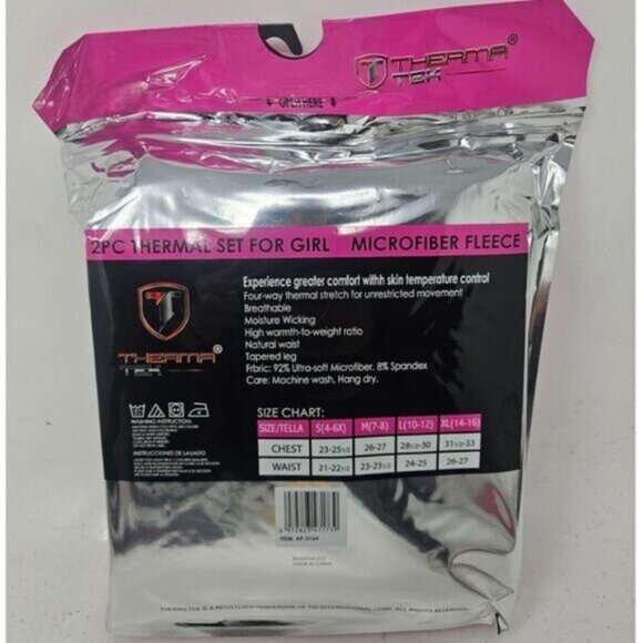 Girls Microfiber Fleece Thermal Long Johns 2-pc Set, Pink - Picture 4 of 4